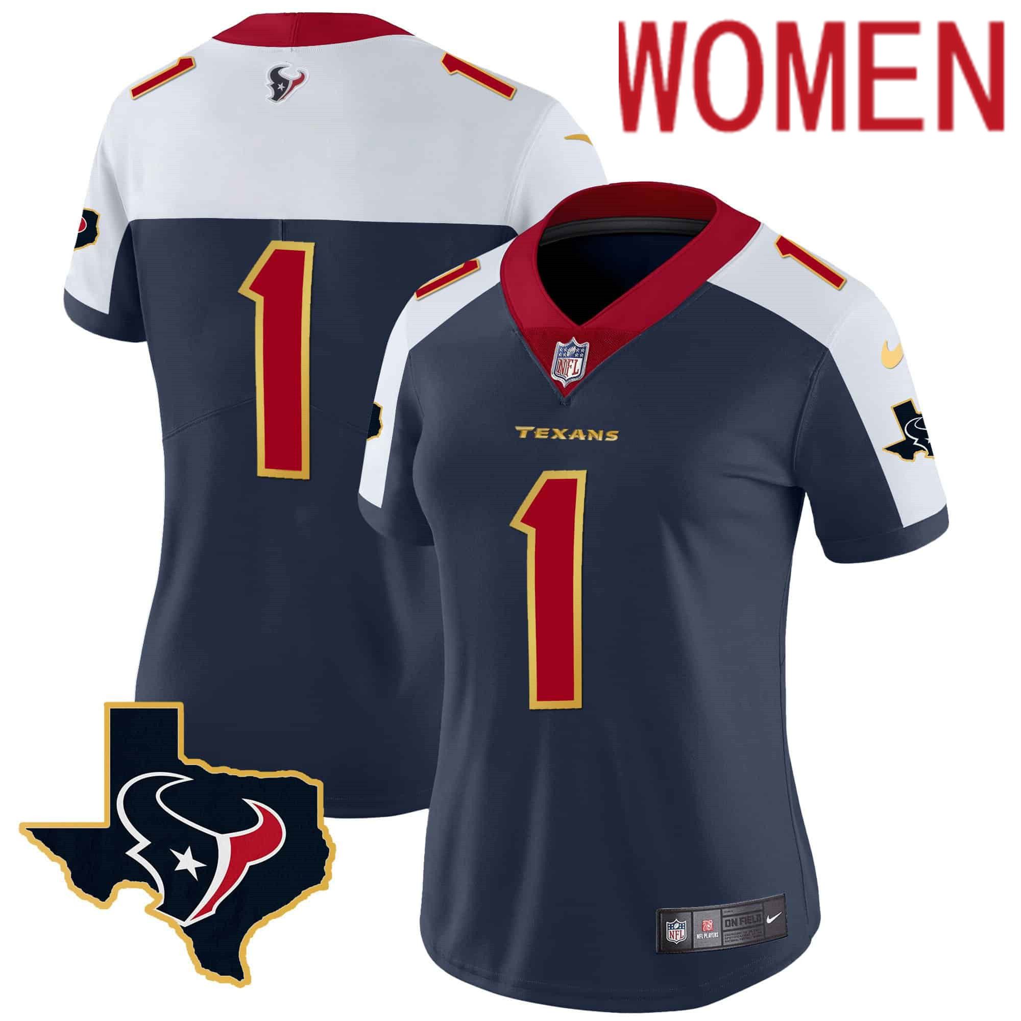 Women Houston Texans #1 Diggs Dark blue Gold 2024 Nike Trim Vapor NFL Jersey